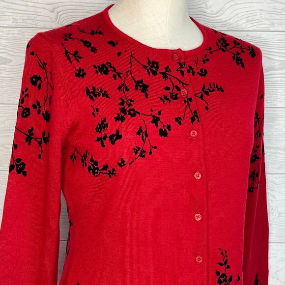 Vintage 90's Rena Rowan red cardigan with black embroidery Size Medium - Picture 2 of 6